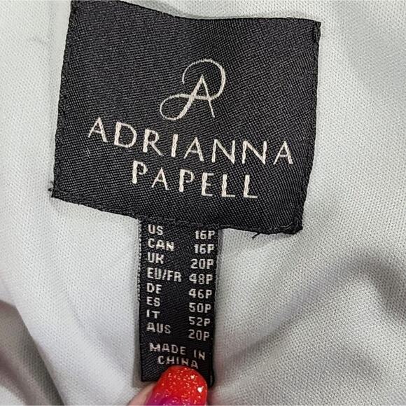 Adrianna Papell Embroidered Off Shoulder Tailored Dress, Sea Glass size 16P new - Picture 8 of 13